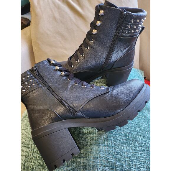 No Boundaries Studded Heeled Moto Boots, womens size 12 wide - Picture 4 of 6